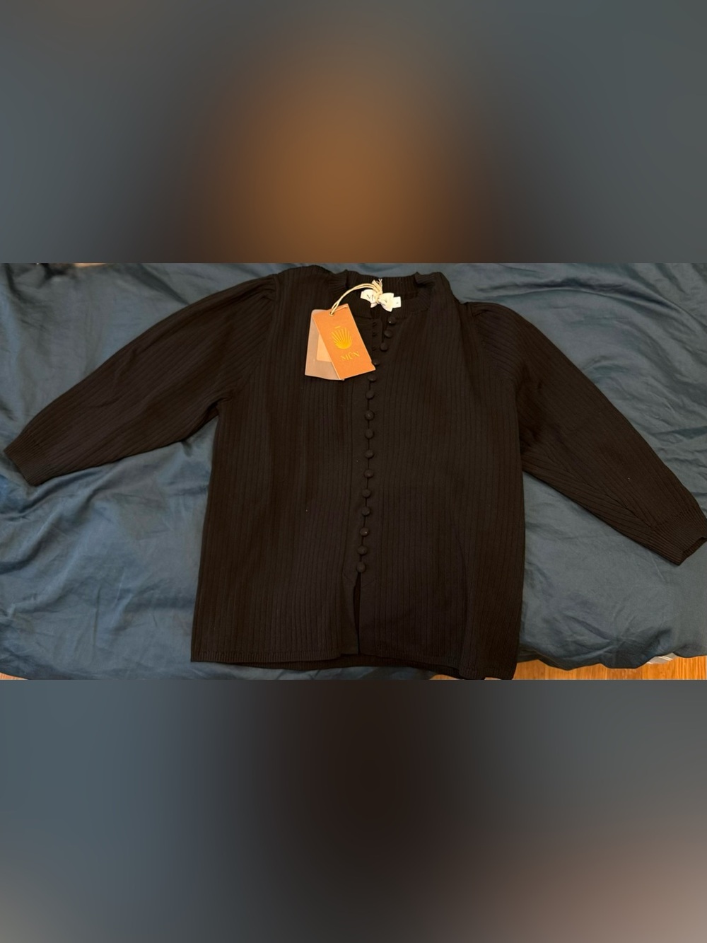 Black Ribbed Button-Front Top